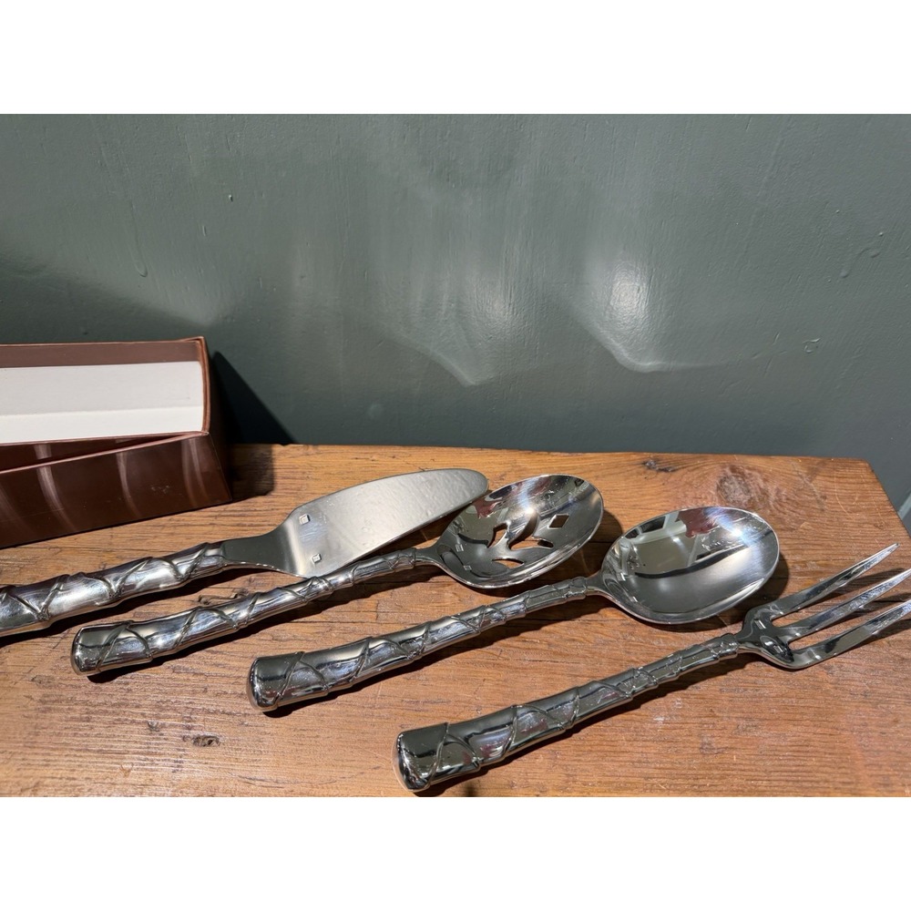 Lunt 18/10 Stainless Steel 4-piece Serving Set Bamboo/Cane Pattern w/Box